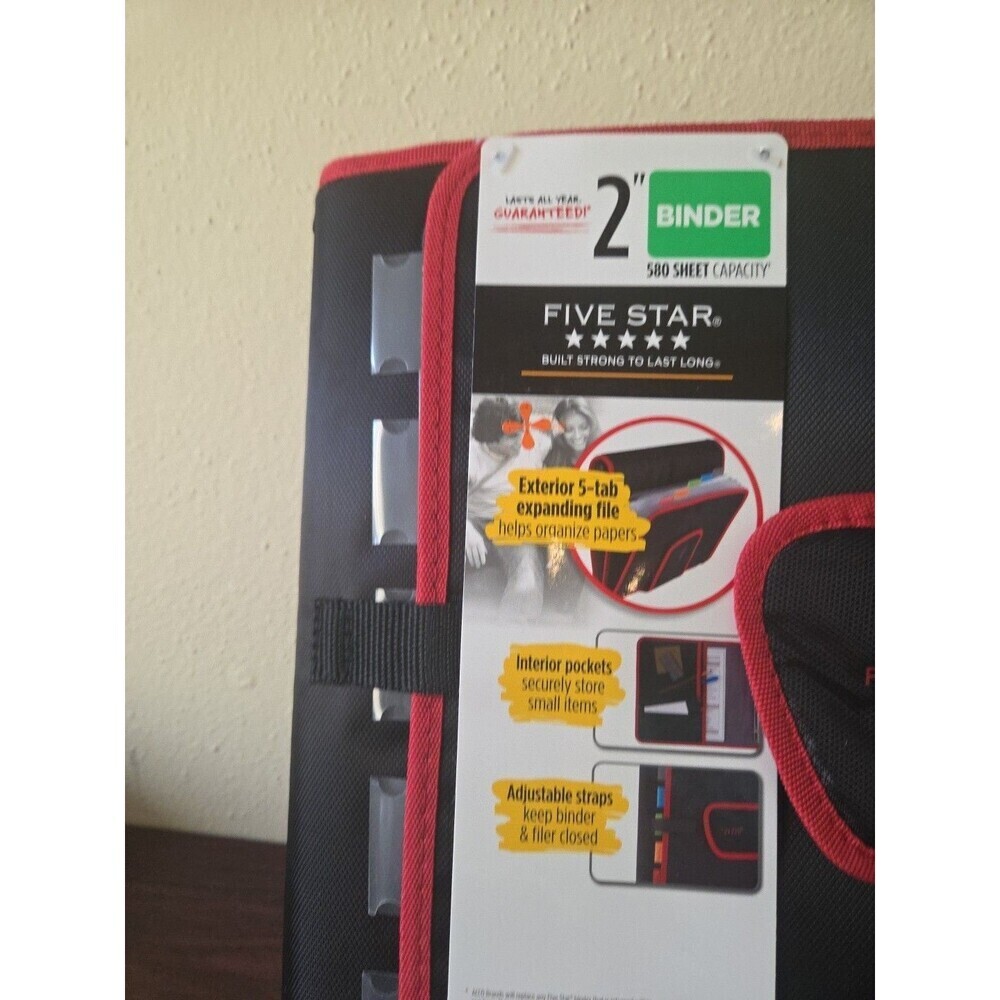 Mead Five Star 2" Binder 580 Sheet Capacity Exterior Expanding File Black Red - Picture 3 of 11